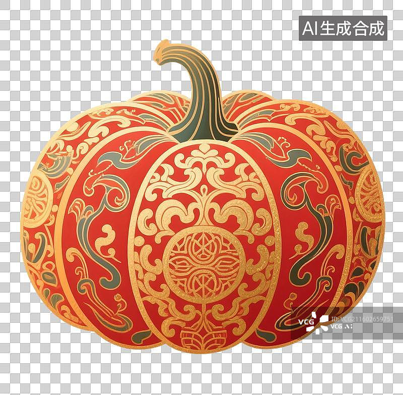 【AI数字艺术】中国风手绘插画，南瓜，，植物，免抠元素图片素材