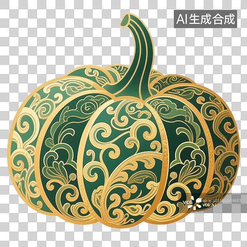 【AI数字艺术】中国风手绘插画，南瓜，，植物，免抠元素图片素材