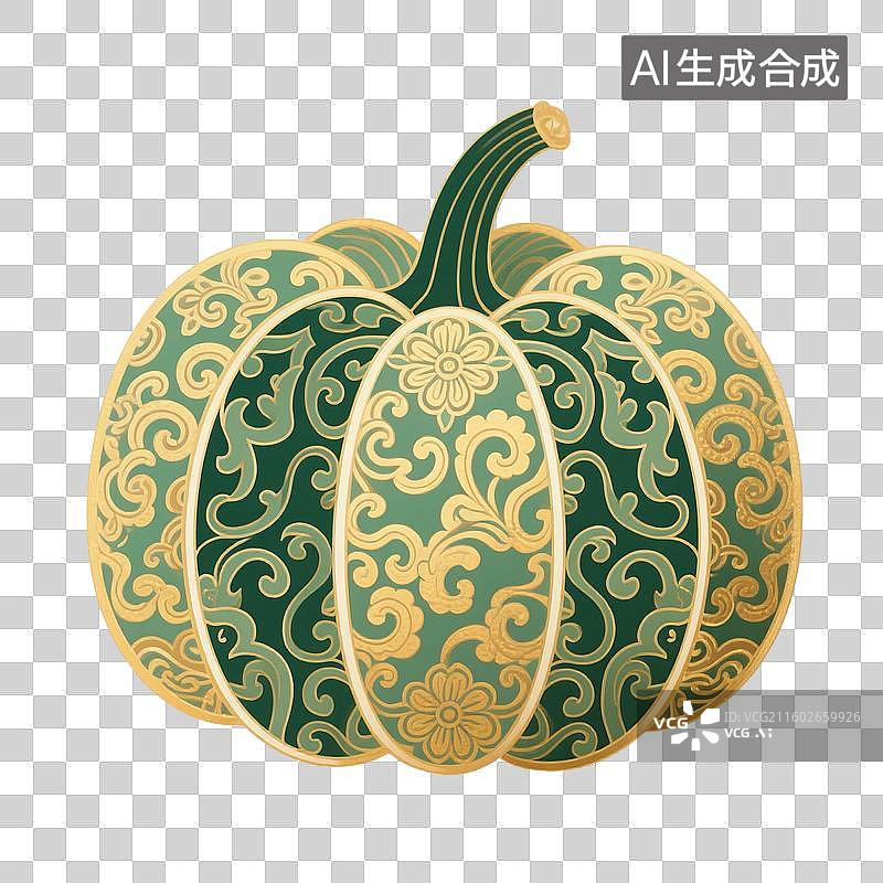 【AI数字艺术】中国风手绘插画，南瓜，，植物，免抠元素图片素材