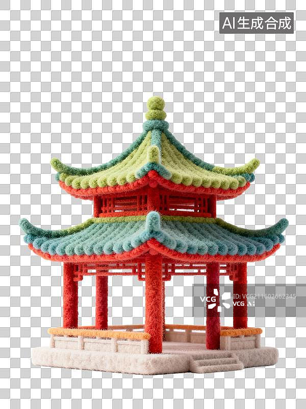 【AI数字艺术】色彩斑斓的毛绒中式建筑榭图片素材