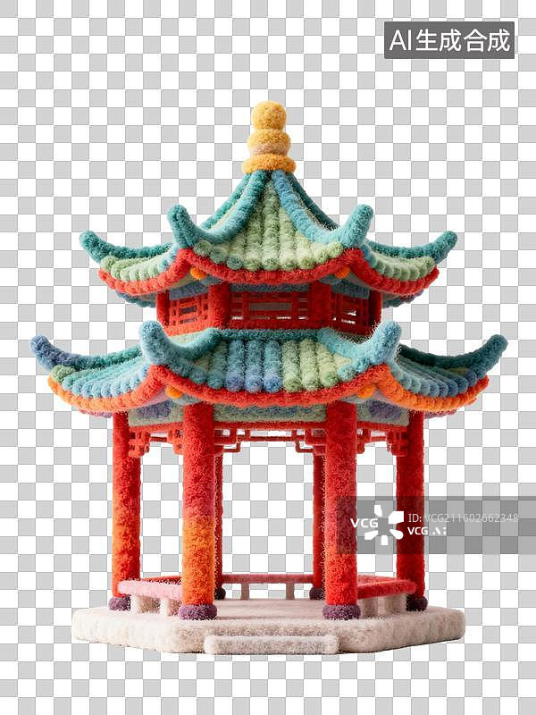 【AI数字艺术】色彩斑斓的毛绒中式建筑榭图片素材