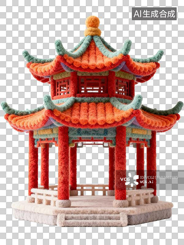 【AI数字艺术】色彩斑斓的毛绒中式建筑榭图片素材