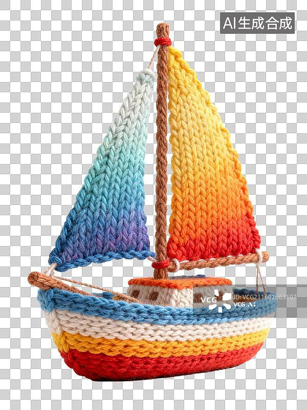 【AI数字艺术】色彩缤纷的钩针编织帆船图片素材