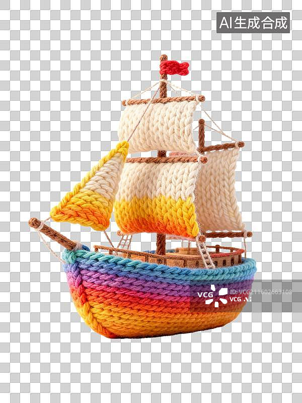 【AI数字艺术】色彩缤纷的钩针编织帆船图片素材