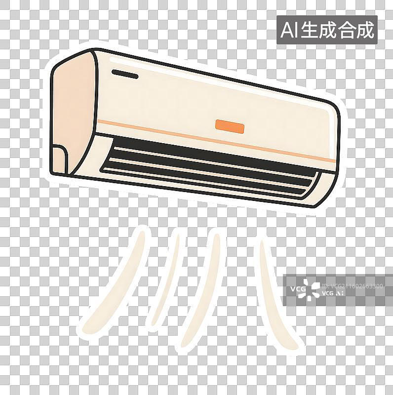 【AI数字艺术】AIGC:壁挂空调吹出的冷风，夏天芒种节气，贴纸插图插画，设计元素，免抠图形图片素材