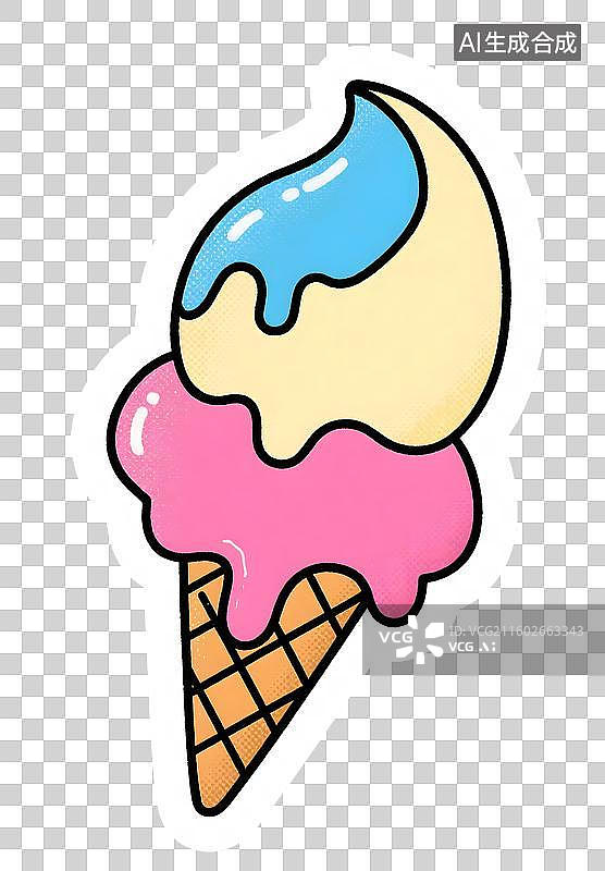 【AI数字艺术】AIGC:甜筒冰淇淋，贴纸插图插画，设计元素，免抠图形图片素材