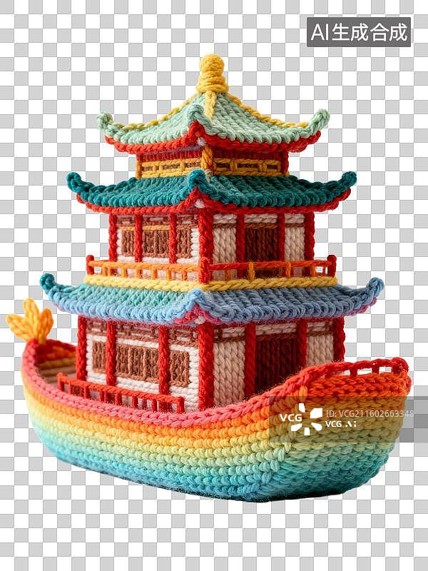【AI数字艺术】彩色钩织传统中式建筑舫图片素材
