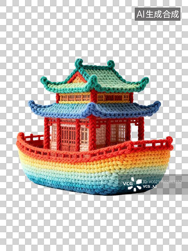 【AI数字艺术】彩色钩织传统中式建筑舫图片素材