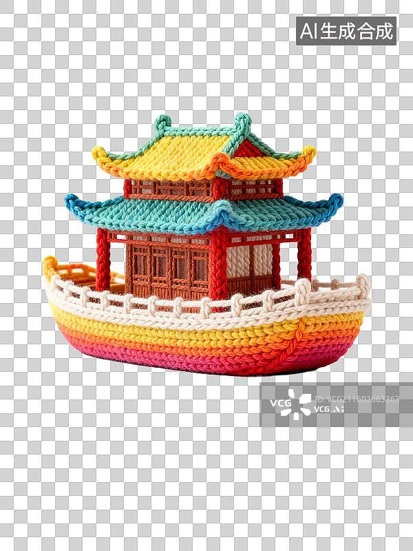 【AI数字艺术】彩色钩织传统中式建筑舫图片素材