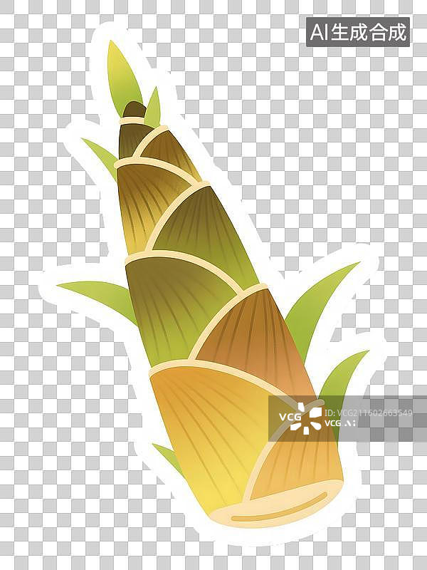 【AI数字艺术】AIGC：春季春笋贴纸，雨水节气设计元素，插图插画，免抠图形图片素材