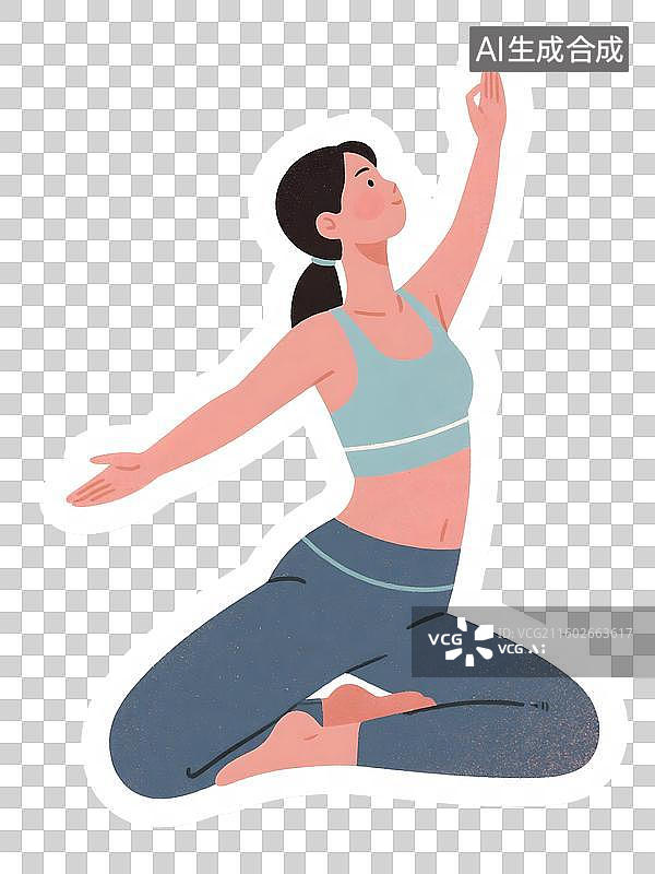 【AI数字艺术】AIGC：女性做瑜伽姿势，贴纸插图插画，设计元素，免抠图形图片素材