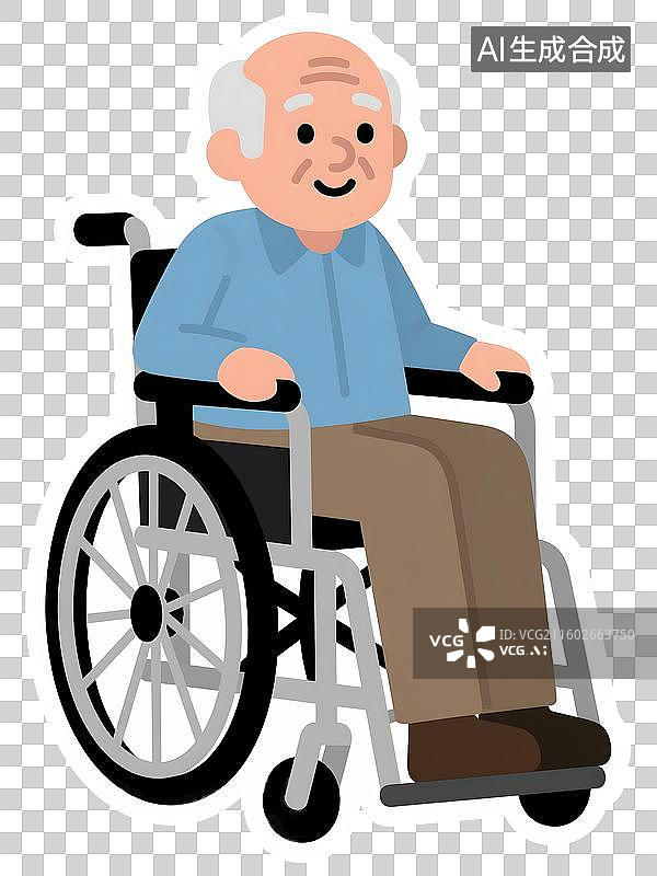 【AI数字艺术】AIGC：坐轮椅的老年人，老年护理，医疗健康，贴纸插图插画，免抠图形，设计元素图片素材