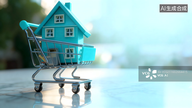 【AI数字艺术】房地产市场 购物车里的房子图片素材