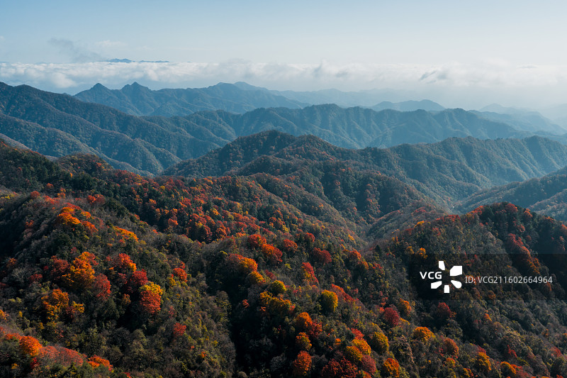 航拍陕西汉中留坝秦岭太子岭秋色图片素材