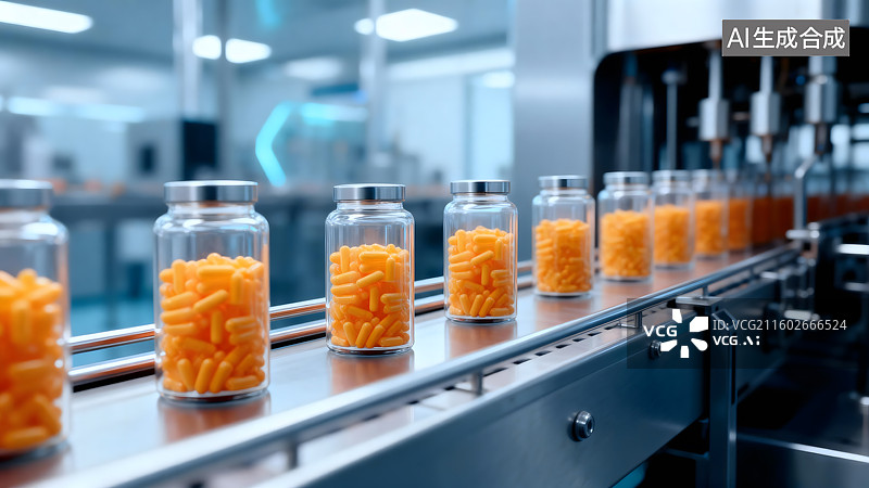 【AI数字艺术】现代化制药工厂的胶囊生产线图片素材