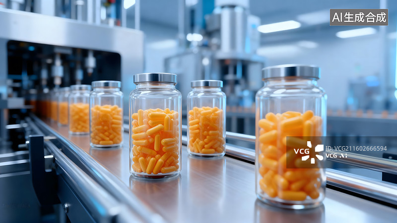 【AI数字艺术】现代化制药工厂的胶囊生产线图片素材