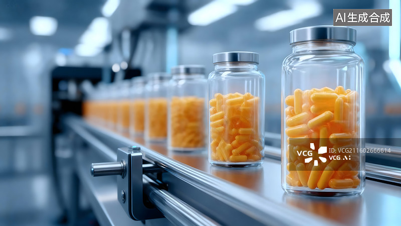 【AI数字艺术】现代化制药工厂的胶囊生产线图片素材