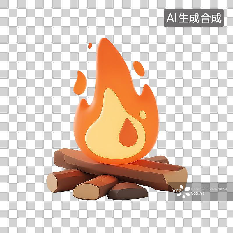 【AI数字艺术】篝火3D立体卡通立体拟物光滑质感插画元素图片素材
