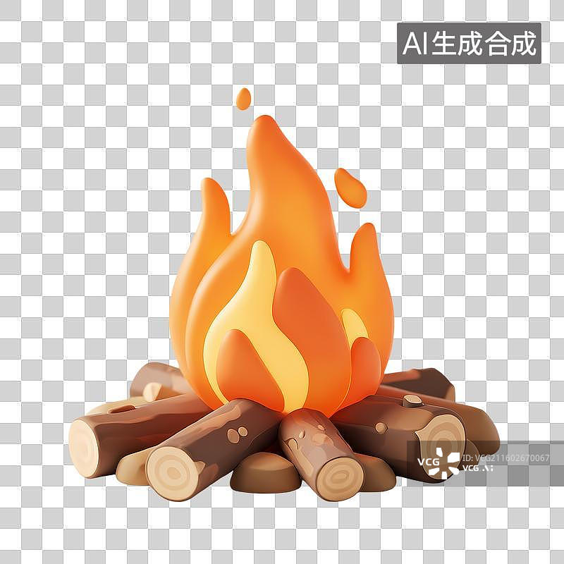 【AI数字艺术】篝火3D立体卡通立体拟物光滑质感插画元素图片素材
