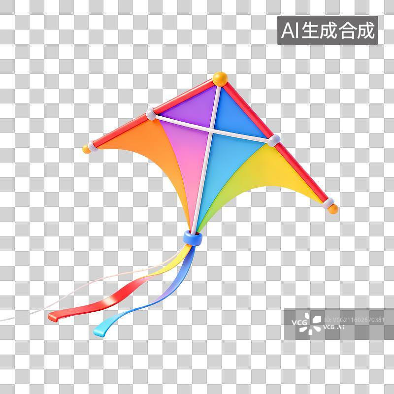 【AI数字艺术】风筝3D立体卡通立体拟物光滑质感插画元素图片素材
