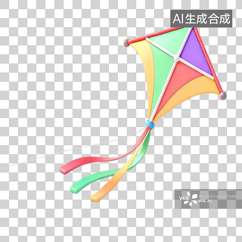 【AI数字艺术】风筝3D立体卡通立体拟物光滑质感插画元素图片素材