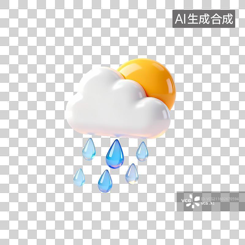 【AI数字艺术】议案多下雨天气图标3D立体卡通立体拟物光滑质感插画元素图片素材