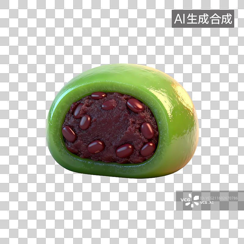 【AI数字艺术】红豆青团3D立体卡通立体拟物光滑质感插画元素图片素材