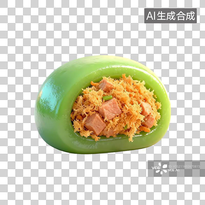 【AI数字艺术】肉松青团3D立体卡通立体拟物光滑质感插画元素图片素材