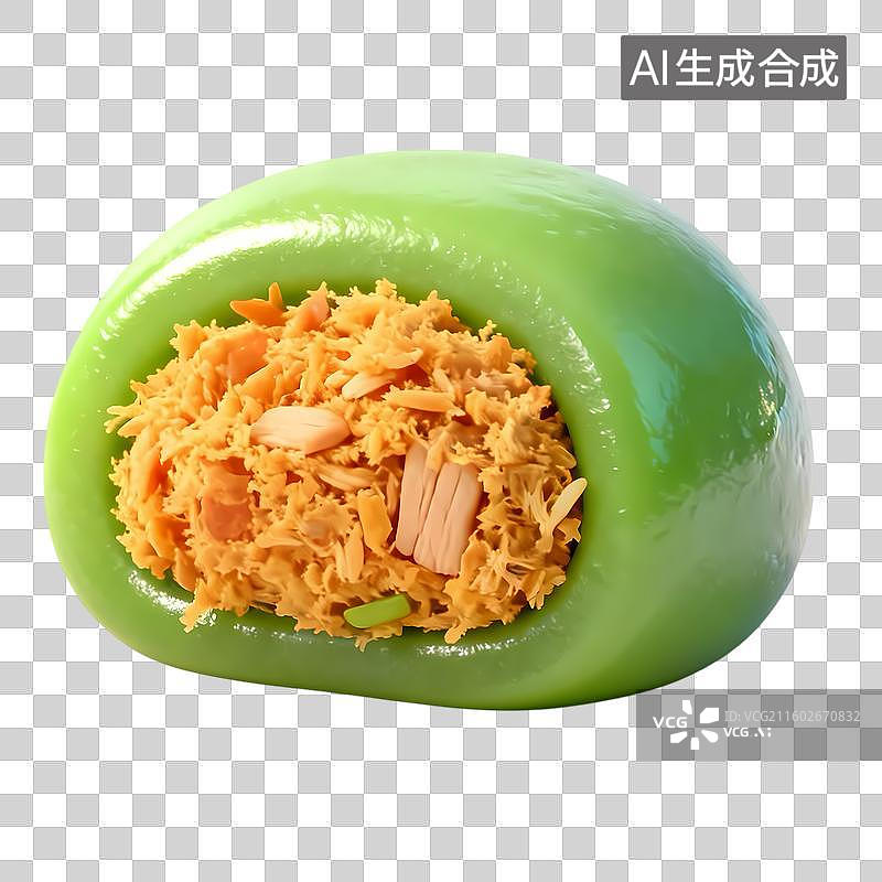 【AI数字艺术】肉松青团3D立体卡通立体拟物光滑质感插画元素图片素材