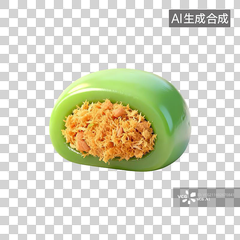 【AI数字艺术】肉松青团3D立体卡通立体拟物光滑质感插画元素图片素材