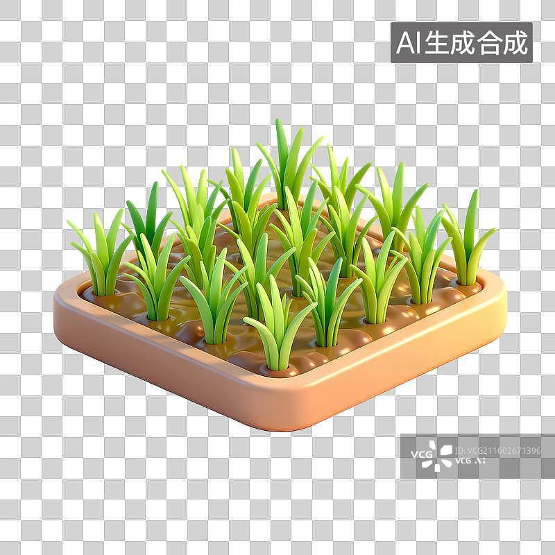 【AI数字艺术】秧苗插秧3D立体卡通立体拟物光滑质感插画元素图片素材