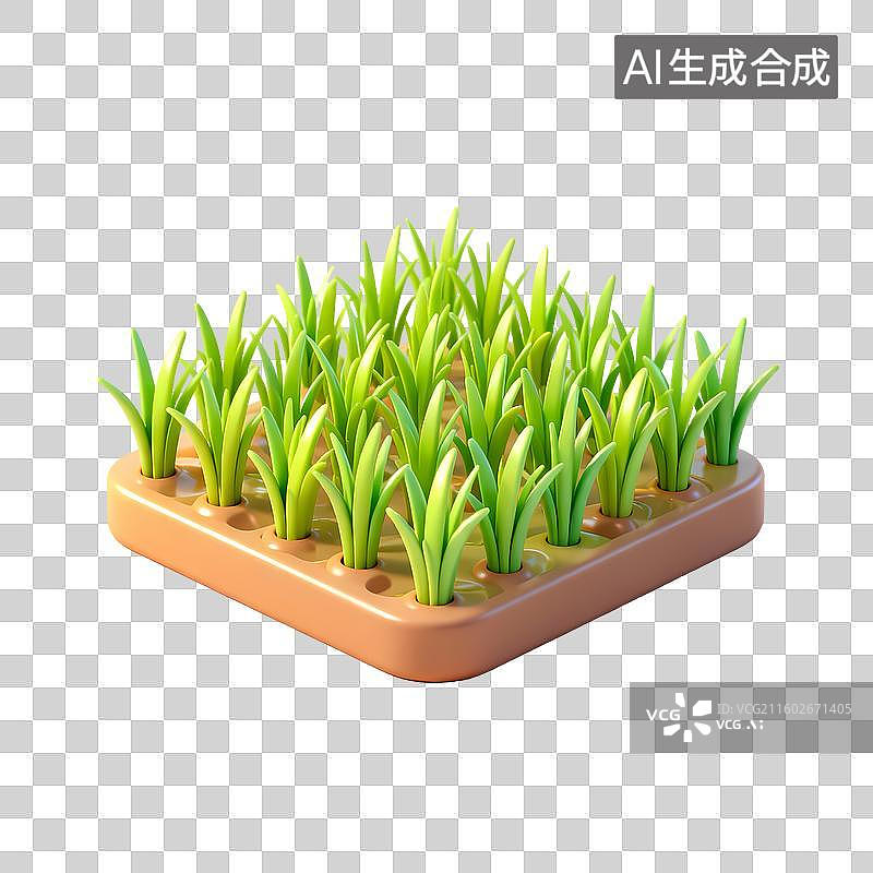 【AI数字艺术】秧苗插秧3D立体卡通立体拟物光滑质感插画元素图片素材