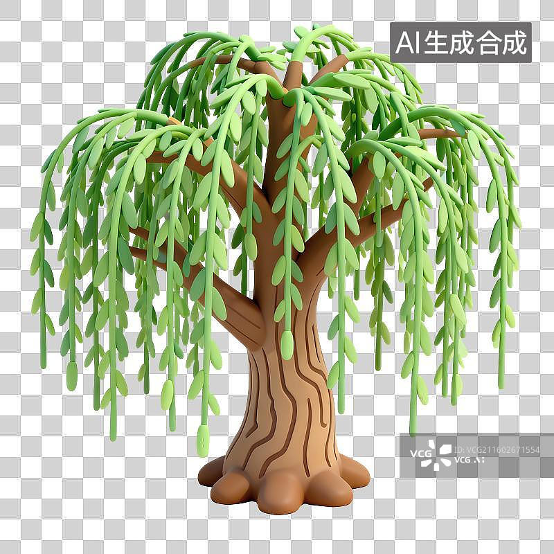 【AI数字艺术】春天柳树插画图片素材