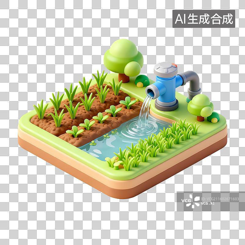 【AI数字艺术】浇水灌溉机器3D立体卡通立体拟物光滑质感插画元素图片素材