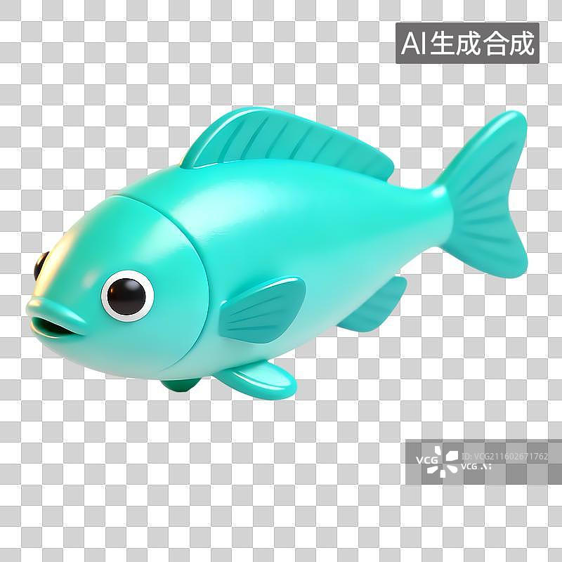 【AI数字艺术】蓝色小鱼金鱼3D立体卡通立体拟物光滑质感插画元素图片素材