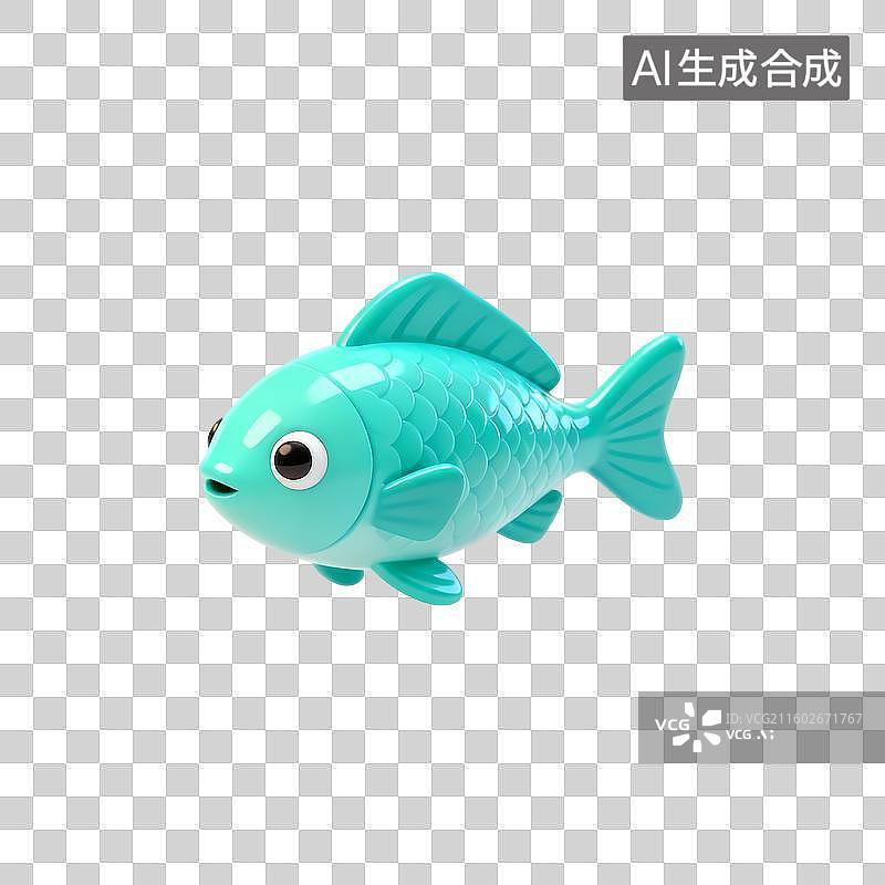【AI数字艺术】蓝色小鱼金鱼3D立体卡通立体拟物光滑质感插画元素图片素材