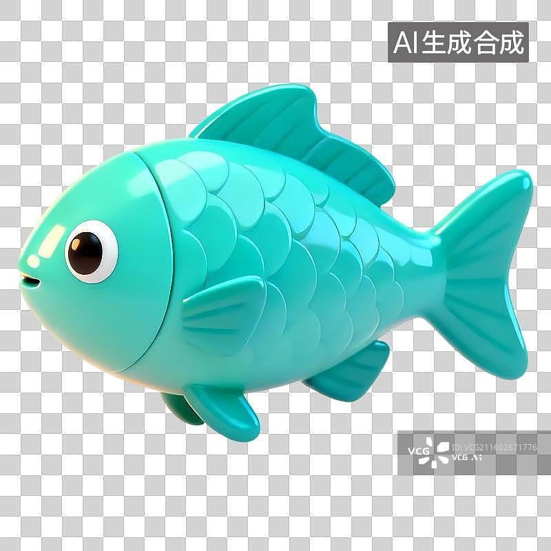 【AI数字艺术】蓝色小鱼金鱼3D立体卡通立体拟物光滑质感插画元素图片素材