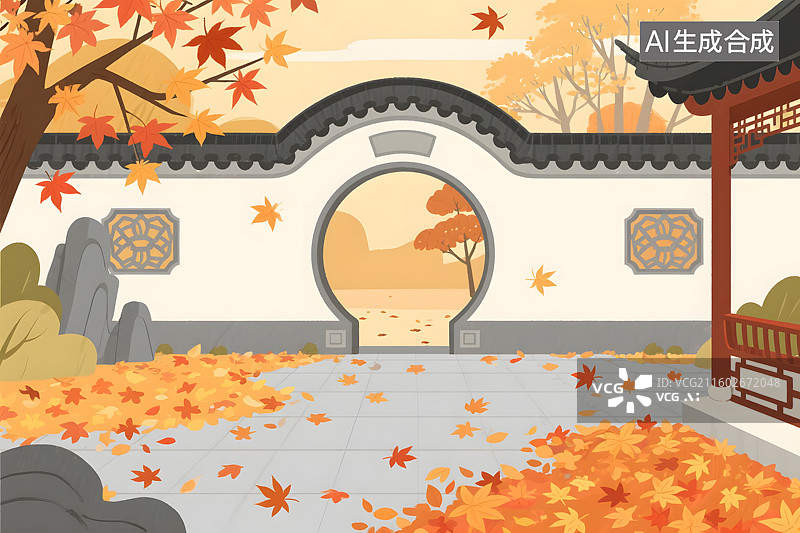 【AI数字艺术】秋日中式庭院图片素材