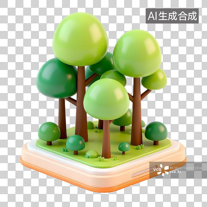【AI数字艺术】森林3D立体卡通立体拟物光滑质感插画元素图片素材