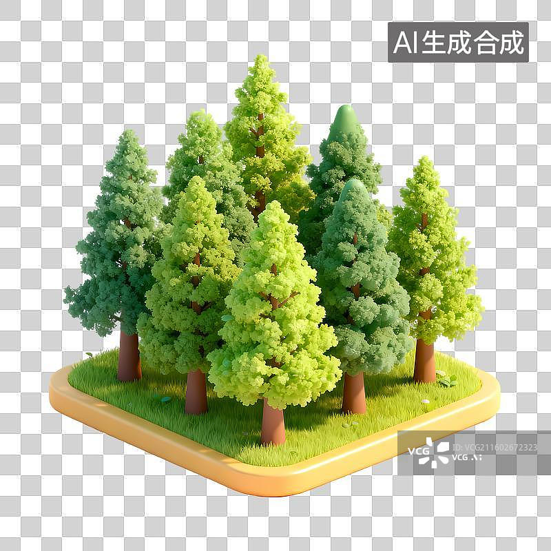 【AI数字艺术】森林3D立体卡通立体拟物光滑质感插画元素图片素材