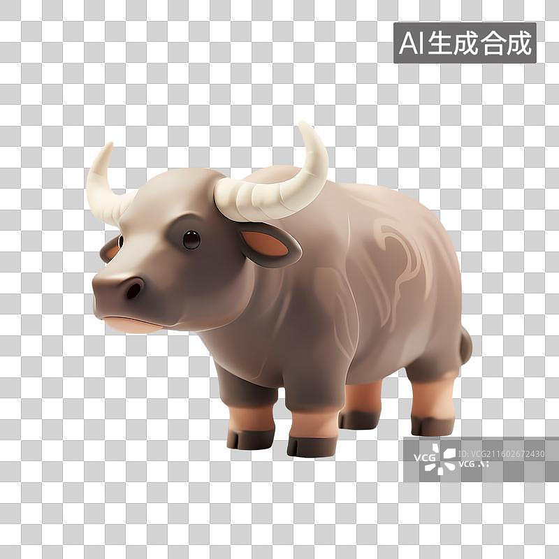 【AI数字艺术】黑色水牛3D立体卡通立体拟物光滑质感插画元素图片素材