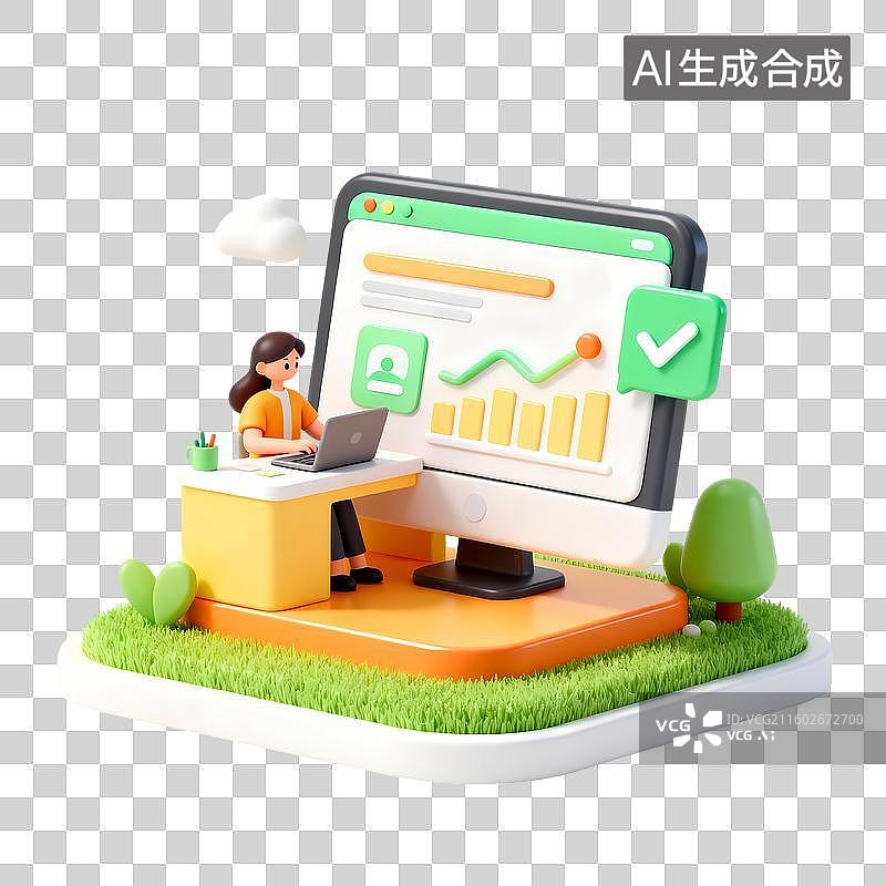 【AI数字艺术】女性金融办公图标3D立体卡通立体拟物光滑质感插画元素图片素材