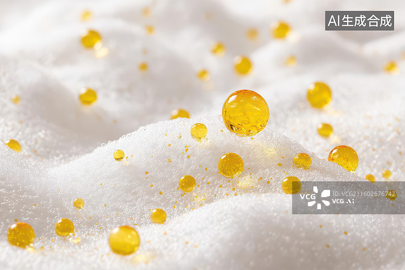 【AI数字艺术】雪地金黄色水珠晶莹反光自然特写图片素材