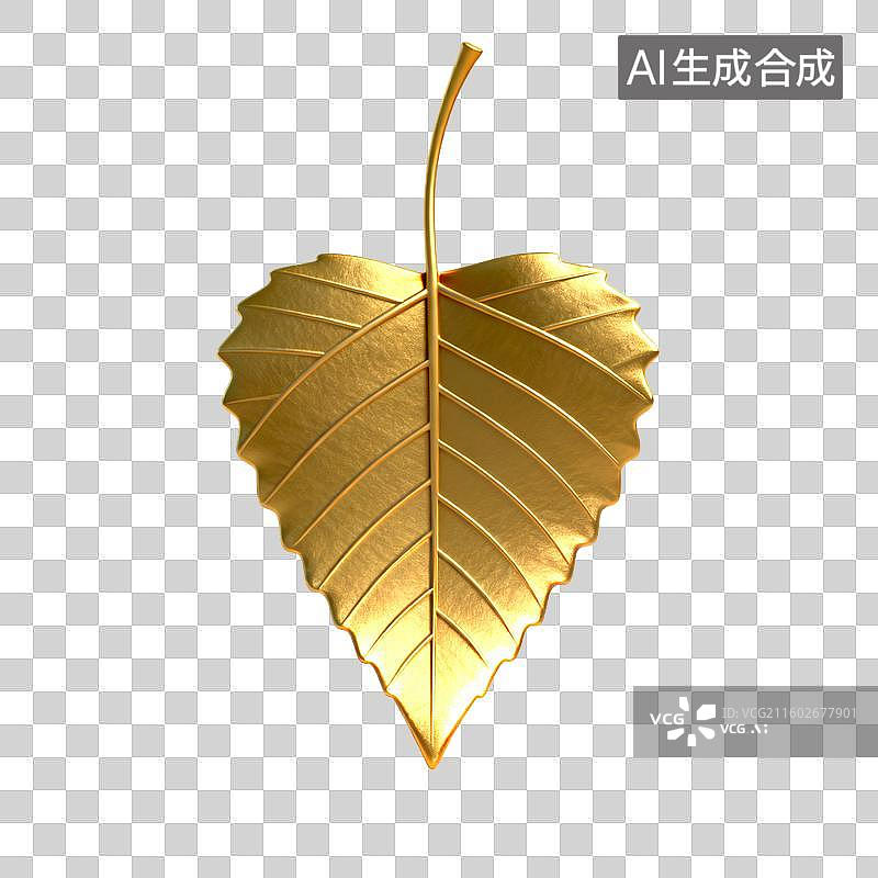 【AI数字艺术】一片金色的心形叶片图片素材