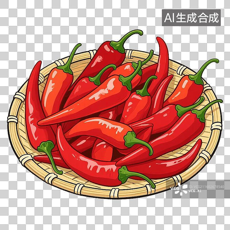 【AI数字艺术】手绘插画，新鲜辣椒，蔬菜，食材，丰收的菜椒，免抠元素图片素材