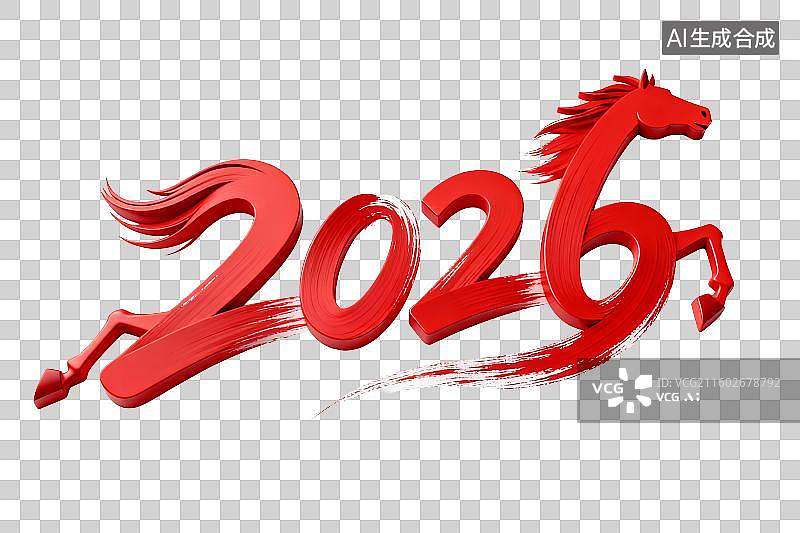 【AI数字艺术】3D免抠元素，数字设计2026马年，新年春节概念图片素材