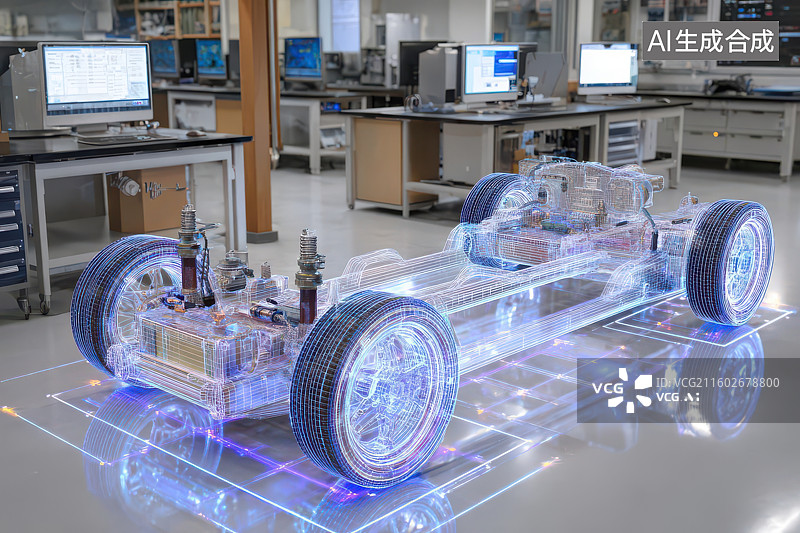 【AI数字艺术】透明汽车底盘模型实验室科技研发图图片素材