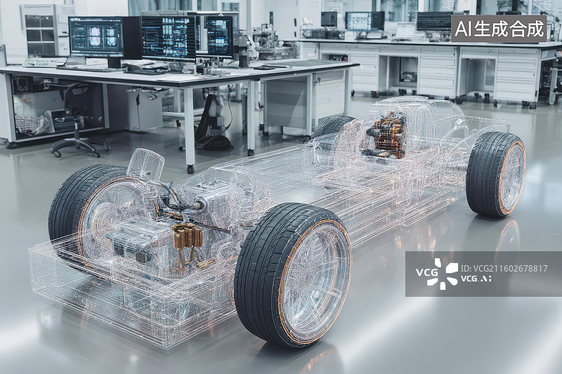 【AI数字艺术】透明汽车底盘模型实验室科技研发图图片素材