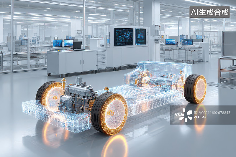 【AI数字艺术】透明汽车底盘模型实验室科技研发图图片素材