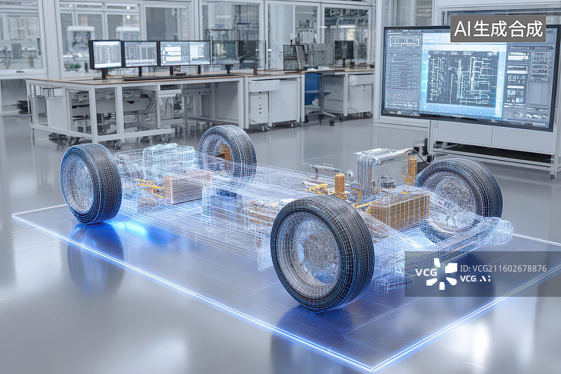 【AI数字艺术】透明汽车底盘模型实验室科技研发图图片素材